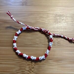 Handmade Siobhan Woven Friendship Bracelet OS Red White Unisex Cotton Tie